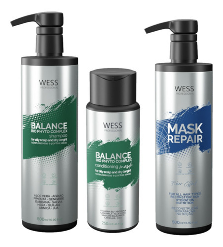 Kit Wess Balance Shampoo 500ml + Cond 250ml + Mask 500ml
