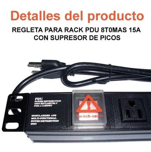 Imagen 4 de 6 de Regleta Para Rack Pdu 8 Tomas 15a Supresor De Picos Ml