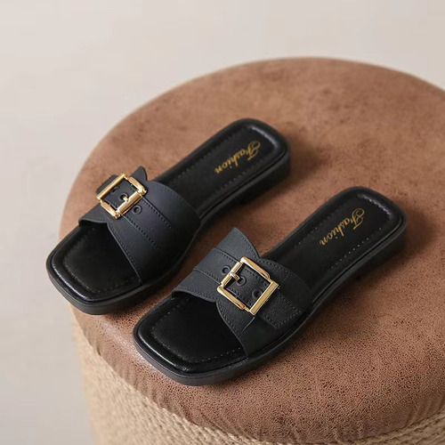Sandalias Y Zapatillas De Verano Con Hebilla Cuadrada 2024 P