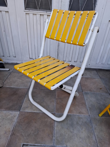 Reposera De Caño Y Pvc Retro Vintage Plegable Firme Amarillo