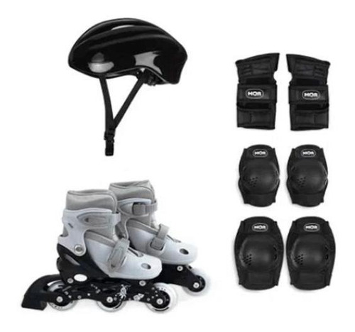 Patins Roller + Joelheira Cotoveleira Capacete Tam 30 A 33