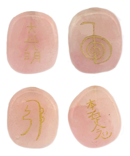4 Piedras Grabadas De Cuarzo Rosa, Reiki Chakra, Piedras De