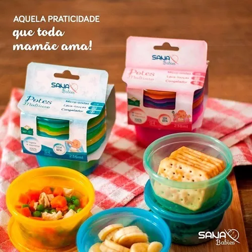 Kit 3 Pote Rosa de Papinha para Congelar Armazenar Comida Bebe