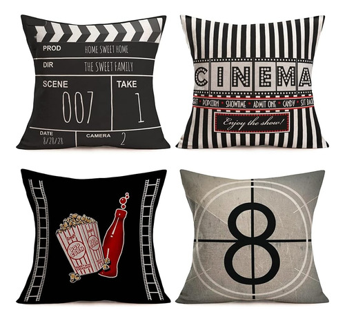 Doitely Juego De 4 Fundas De Almohada Vintage Para Cine, Dec