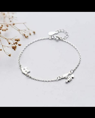 Para Los Amantes De Gatitos -pulseras En Plata Diseño Gato