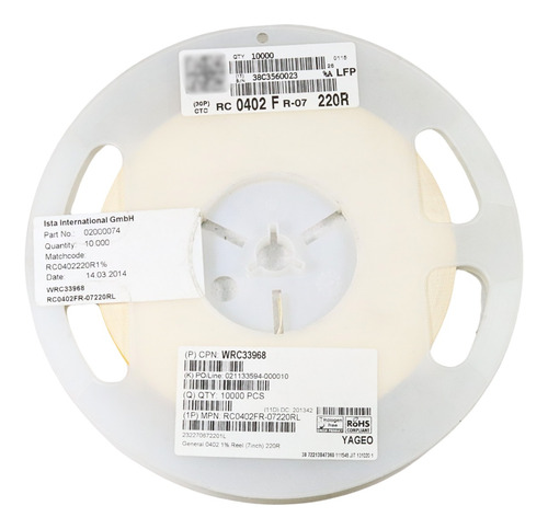 100pza Resistor Pelicula Gruesa 220 Ohms 1/16w 0402 Smd 1%
