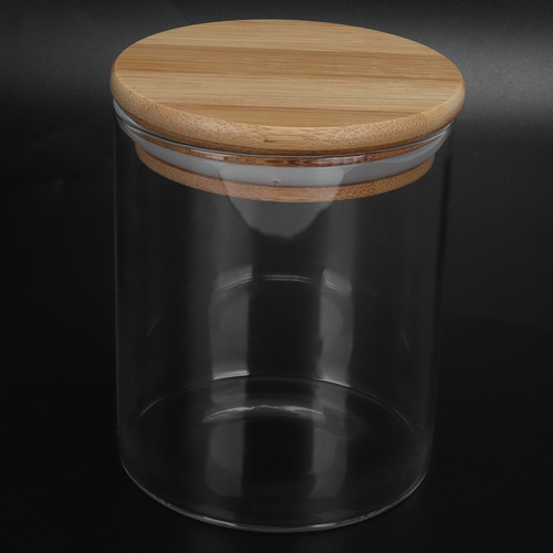Tarro De Almacenamiento Redondo De Madera Con Tapa De Vidrio