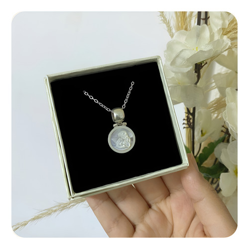 Collar Hombre Arcángel Nácar Joya Regalo Protector Plata
