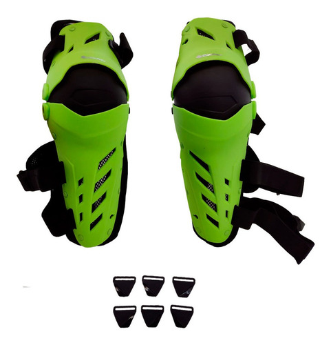 Rodilleras Negro/neon Largas Ajustables C/6 Repuestos Seguro Color Verde