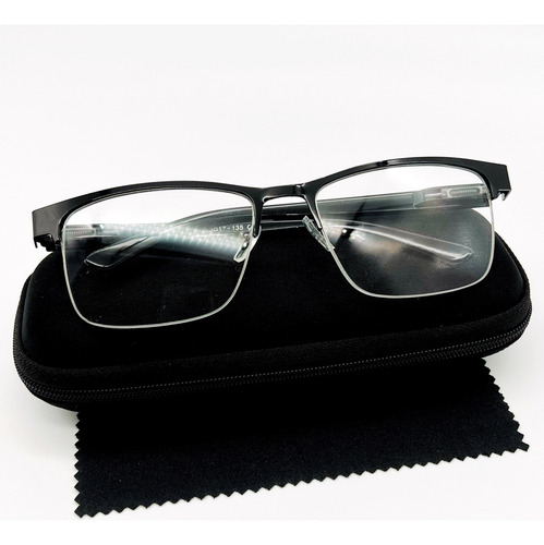 Óculos Sem Grau Grande Masculino Armação Fio Nylon Resistent Cor Preto metálico Tamanho Meio Aro Grande - Tamanho 63