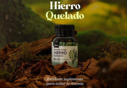 Hierro Quelado Natier 50caps Anemia Y Sistema Inmune Natural