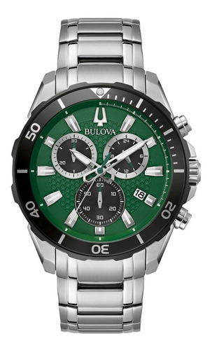 Reloj Bulova Classic Sport 98b395 Original Para Hombre Color de la correa Plateado Color del bisel Negro Color del fondo Verde