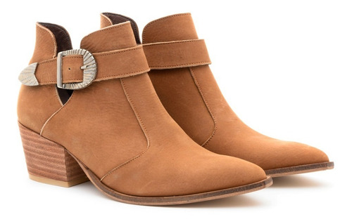 Imagen 2 de 6 de Botas De Cuero Hebilla Caña Corta Taco 6 Cm Mujer Invierno