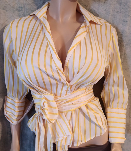 Camisa De Raya Amarillo Blanca - Talla M - Marca Zara