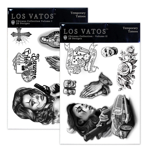 Los Vatos Chicano Bundle - 8 Hojas De Tatuajes Temporales Ch