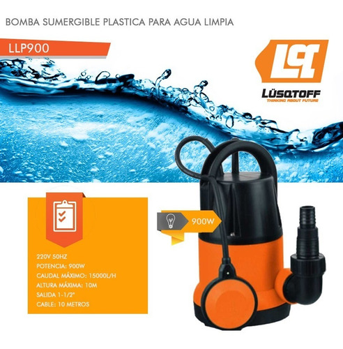 Bomba Sumergible Agua Limpia 900w 10mts Lusqtoff Llp900