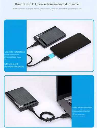 Kopira 2.5 Carcasa De Disco Duro , Caja De Disco Duro Usb 3.0 Con Uasp,para 2.5 Hdd Ssd Sata I/ii/iii De 7mm 9.5mm,4tb Max Con 50cm Cable Compatible Con Macbook, Ps5, Xbox X/s, Ps4, Samsung-negro