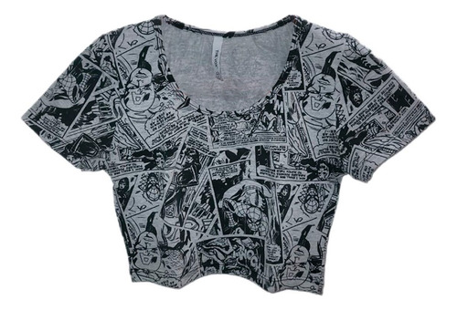 Top The Vox Manga Corta Con Estampado Comics Negro Y Gris