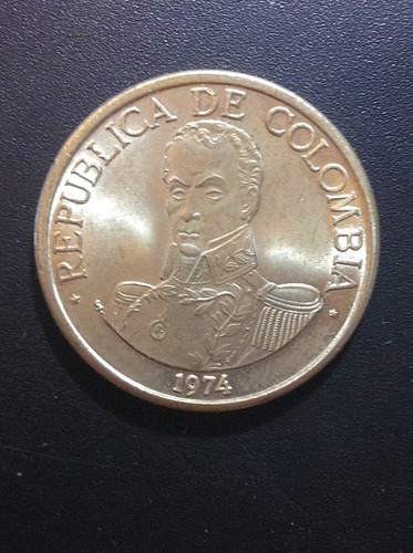 Moneda De Colombia 1 Peso Simón Bolívar 1974 Unc Ex+