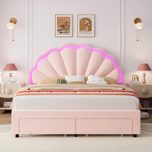 Base De Cama Led Inteligente Tapizada De Tamaño Matrimonial
