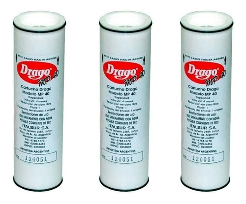 3 ( Tres ) Unidades Filtro De Repuesto Original Para Purificador De Agua Drago Aprobado Anmat Distribuidor Oficial Drago