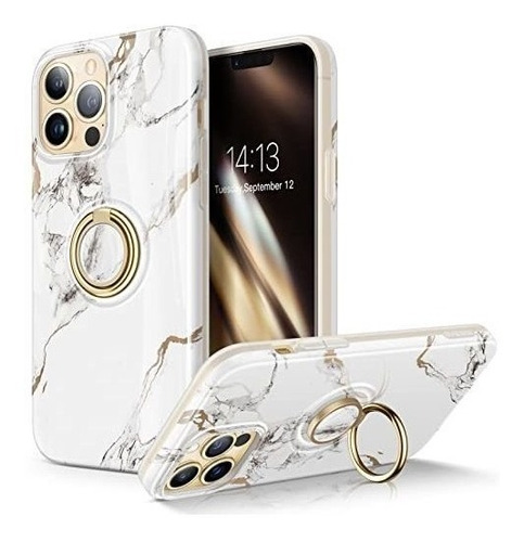 Funda Para iPhone 13 Pro Max Diseño Mármol Blanco Con Anillo