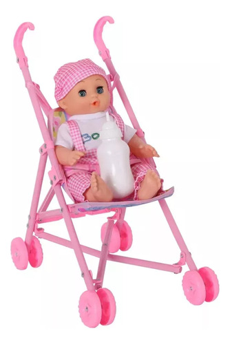 Cochecito Juguete Infantil Con Bebote Medida De 26 Cm