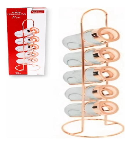 Kit Porta Temperos  6 Peças Rose Gold Potes Vidro Verticais