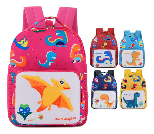 Mochila Escolar Para Niño Niña Jardin Infantil Dinosaurio Color Rosa