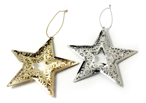 Adorno Colgante Navidad Estrella Oro / Plata 15cm Metal