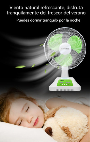 Ventilador Escritorio Solar Recargable Con Luz Led Exterior 35 Cm 50/60 Blanco Blanco Abs 3