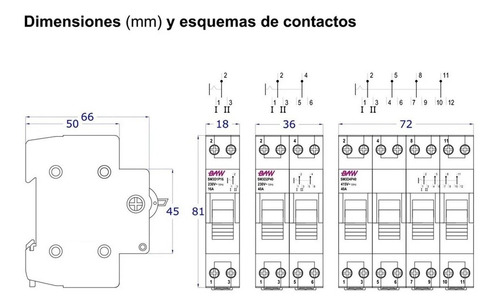 Imagen 4 de 6 de Conmutadora Manual Bipolar I-0-ii 40a Riel Din 230vca Baw
