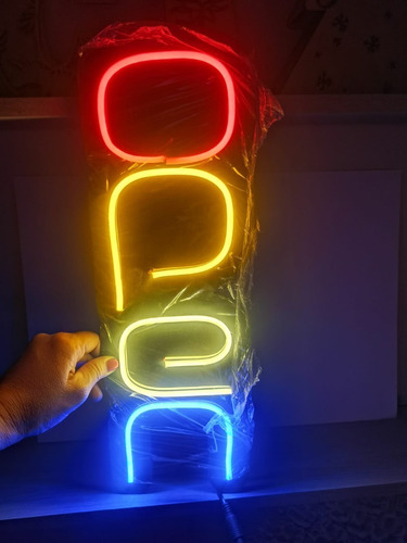 Letrero Led Neon Open En Mdf Pintado De Negro De 35*12cm