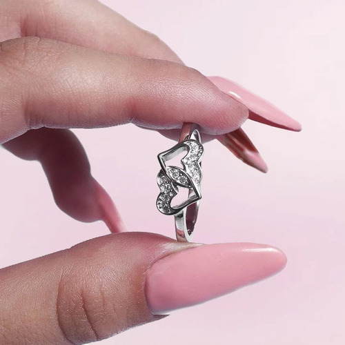 Anillo Para Mujer De Diseño Corazones Enlazados Plata 925