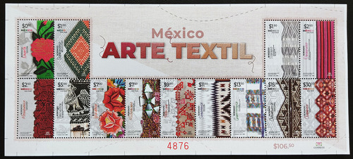 Mexico 2023 Arte Textil Hoja Con 13 Timbres Mint Nh Unm Fi