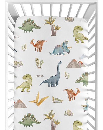 Sweet Jojo Designs Acuarela Dinosaurio Dino Bebé Niño Sábana