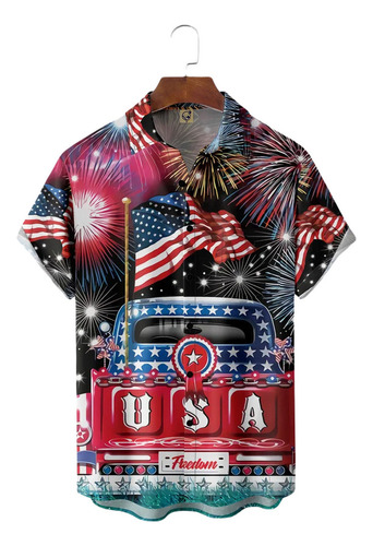 Camisa Hawaiana Unisex Con Diseño De Coche Con Bandera Estad