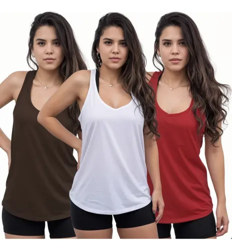 MLB 3466168243 Kit 3 Camiseta Regata T Shirt Feminina Fitness Academia Dry JM