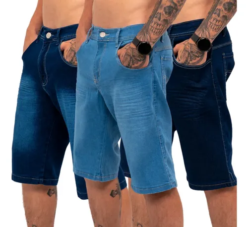 Kit 3 Bermudas Jeans Masculina Lycra Elastano