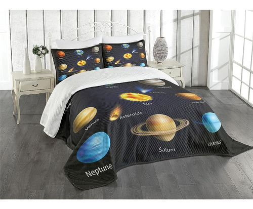 Ambesonne Ciencia Bedspread, Sistema Solar Realista Planetas