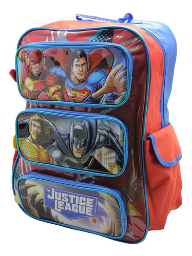 Mochila Escolar Cresko Liga De La Justicia 18p Espalda Color Rojo Diseño de la tela Liso
