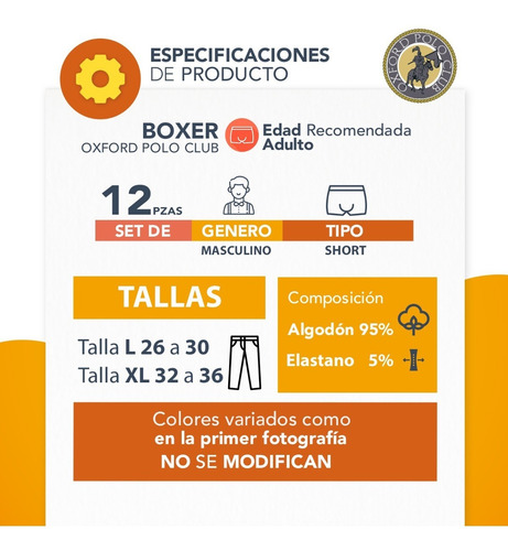 Imagen 7 de 9 de Set 12 Pcs Boxer Caballero Oxford Polo Club Original Opa-002