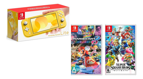 Nintendo Switch Lite Amarillo +juegos Mariokart Y Smash Bros