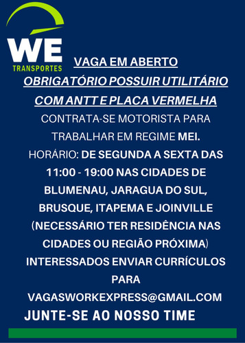 Imagem 1 de 1 de Vaga Para Motorista Com Placa Vermelha E Antt Para Sc