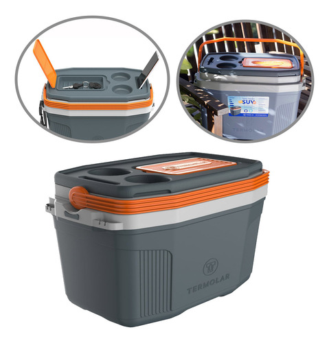 Caixa Térmica Suv Cooler Com Alça Cinza 20l Termolar Cor Cinza - Laranja