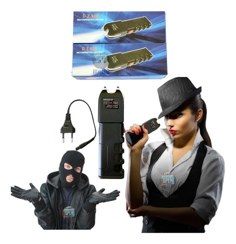 Máquina Lanterna De Choque Taser Original Defesa Bivlt Preto Branco Preto