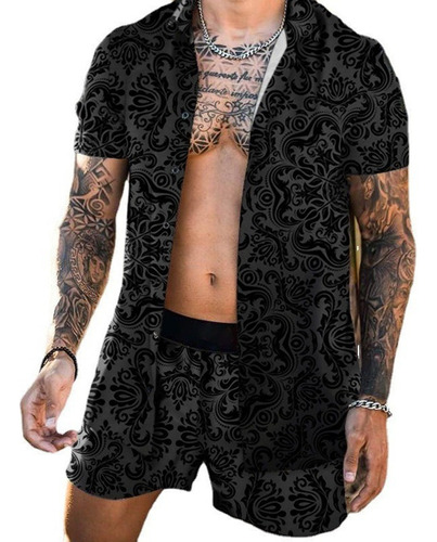 Conjunto De Camisa De Manga Corta Con Estampado Hawaiano