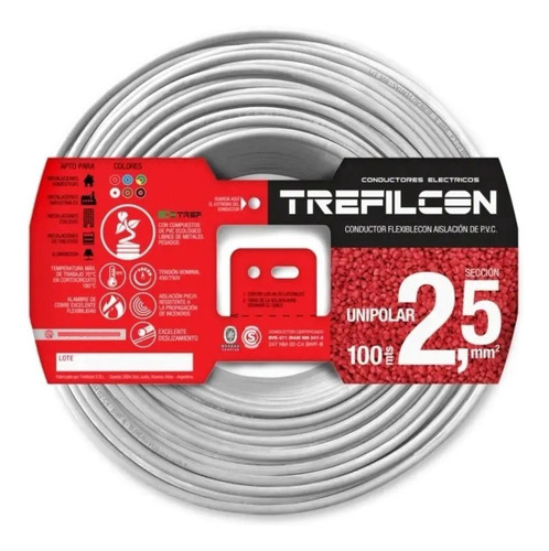 Cable Unipolar 2,5 2.5 Blanc Normalizado Trefilcon X 100 Mts