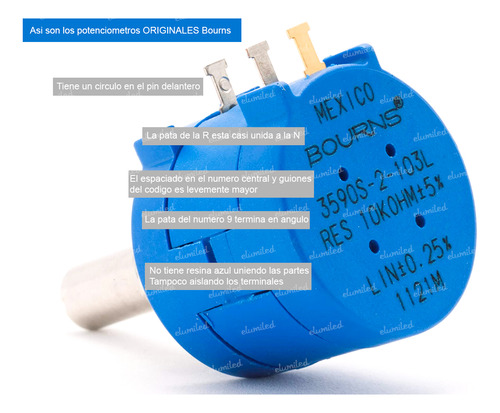 Potenciometro 3590s-2-102 1k Multivuelta Bourns Metalico 2w