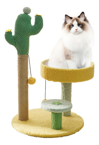 Rascador Para Gato Con Pelota De Juguete Y Plataforma Cactus